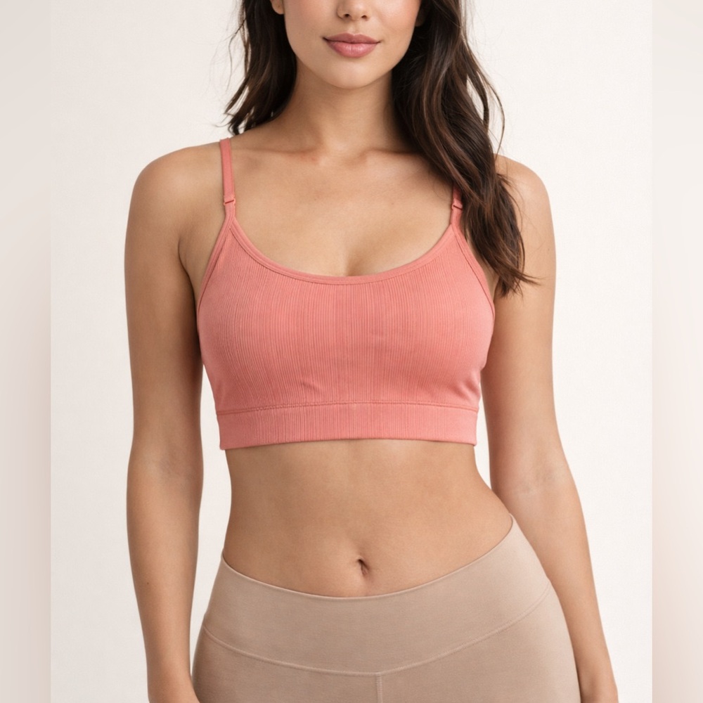 Victoria’s Secret PINK, crop top sports bra. Size M. Soft orange color. - Picture 1 of 3